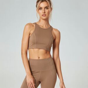 New Gigi C Devon Snakeskin Sports Bra Crop Top S Camel